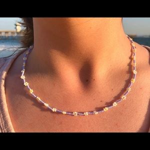 Handmade Daisy Chain Beaded Necklace - Lavender
